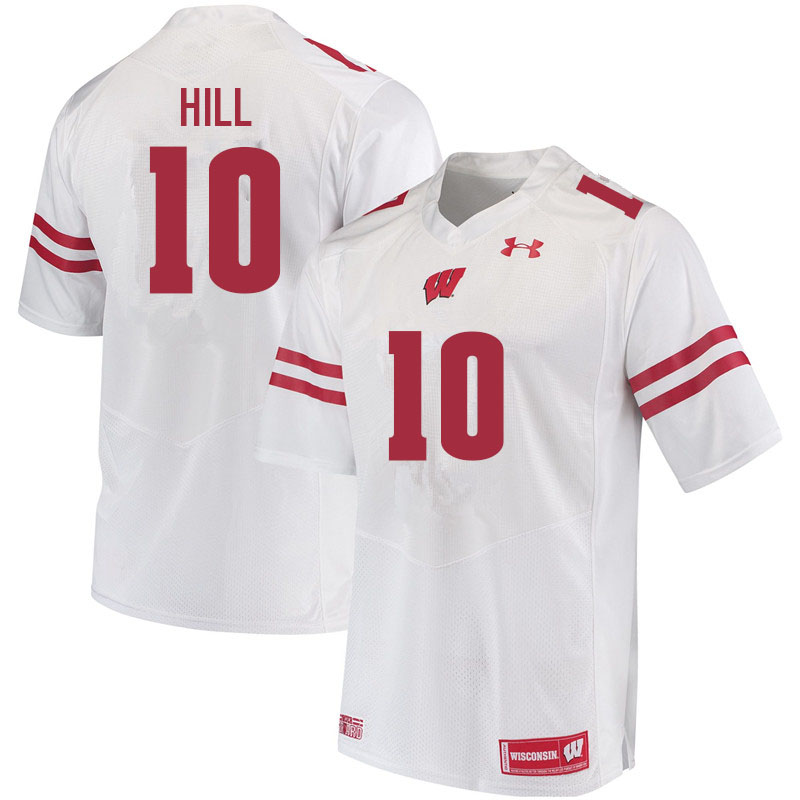 Men #10 Deacon Hill Wisconsin Badgers College Football Jerseys Sale-White - Click Image to Close